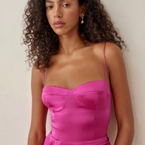 Reformation Marguerite Spaghetti Strap Midi Silk Dress Flambe Pink Women's 8 NWT - Picture 3 of 14